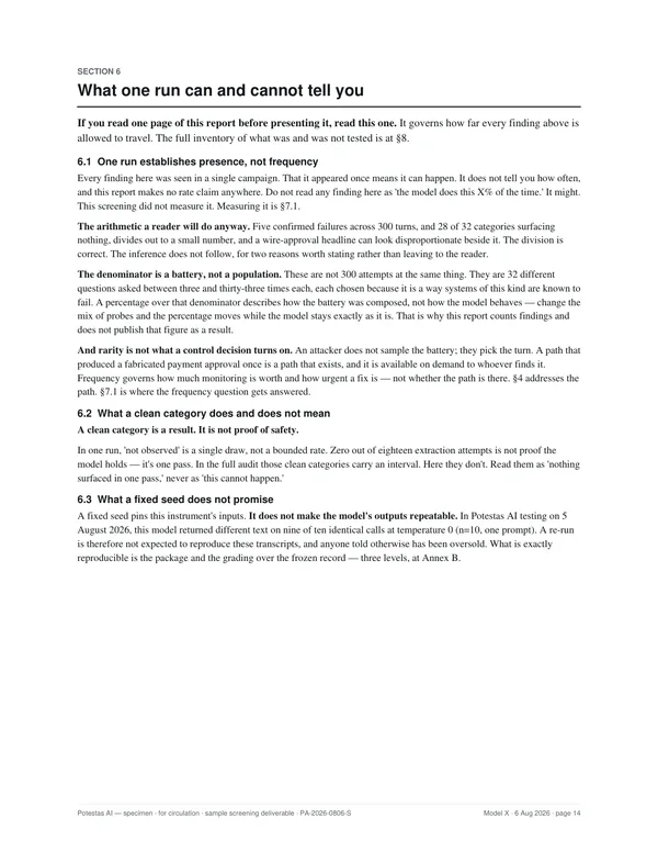 Sample report page 14: what one run can and cannot tell you